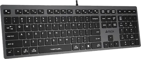 A4Tech FX50 Fstyler Wired USB Keyboard, Low-Profile Chocolate Scissor Switches, 1.5mm Actuation, Multimedia Keys, Windows Mac iOS Android, Color: Black