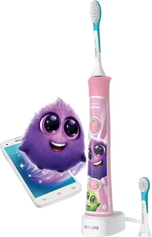 Электрическая зубная щетка Philips Sonicare For Kids HX6352/42, Розовая, 1 ручка, 2 насадки в комплекте, с Bluetooth, 62 000 движений в минуту, таймеры KidTimer и Quadpacer, аккумулятор Li-Ion