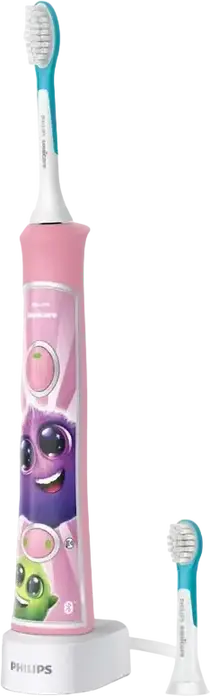 Электрическая зубная щетка Philips Sonicare For Kids HX6352/42, Розовая, 1 ручка, 2 насадки в комплекте, с Bluetooth, 62 000 движений в минуту, таймеры KidTimer и Quadpacer, аккумулятор Li-Ion