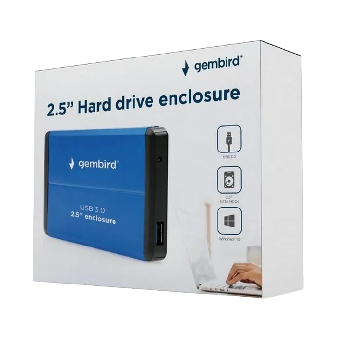 Gembird EE2-U3S-2 External 2.5" SATA III to USB 3.0 Hard Drive Enclosure, Aluminum Case, JMS578 Chipset, Color: Blue, Interface: USB 3.0