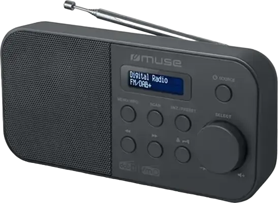 Muse M-109 DB Portable Radio with DAB+ and FM PLL Tuner, 60 Presets, Backlit LCD Display, Dual Alarm, Sleep Function, Plastic, Black