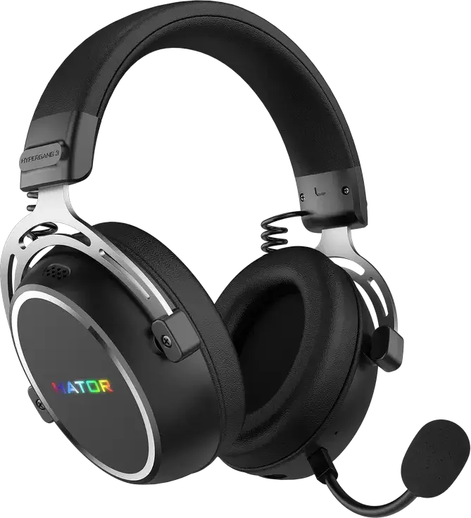Игровая гарнитура HATOR Hypergang 3 Wireless, Черный, Hi-Res LDAC, гибридный ANC, Bluetooth 5.4, 2.4ГГц, 40мм драйверы, THX Spatial Audio, съемный микрофон, 40ч работы