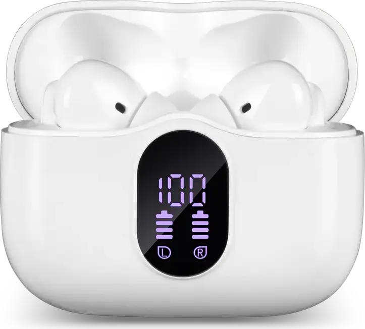 SVEN E-310B TWS Wireless Stereo In-Ear Earbuds, Bluetooth 5.4, ANC Active Noise Cancellation, 13mm Driver, IPX4 Water Resistant, LED Display Case, Color: White