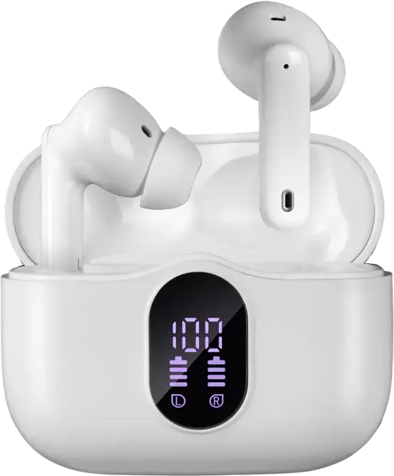SVEN E-310B TWS Wireless Stereo In-Ear Earbuds, Bluetooth 5.4, ANC Active Noise Cancellation, 13mm Driver, IPX4 Water Resistant, LED Display Case, Color: White