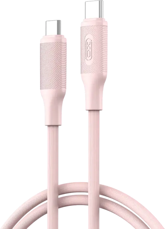 XO NB-Q265B USB Type-C to Type-C Charging and Sync Cable, 60W PD Fast Charge, 3A, 480Mbps Data Transfer, Tangle-Free Silicone, 1m, Pink