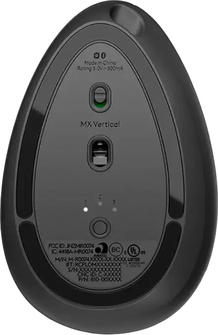 Logitech MX Vertical Ergonomic Wireless Mouse, Connection Type: -1, 57° Angle Design to Reduce Muscle Strain, Advanced Optical Sensor, Bluetooth & Unifying Receiver, USB-C Rechargeable
