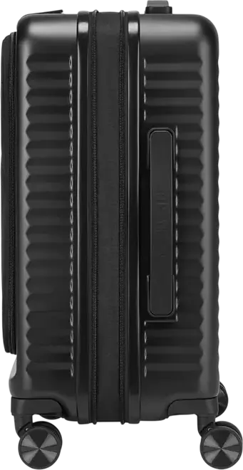 Troley Cabina RIVACASE 8180 Clark-ECO, Coara Rida 20 inch, 34L Policarbonat PC, Material Reciclat RPET, Lacat TSA, Extensibil, 4 Roți Duble, Negru