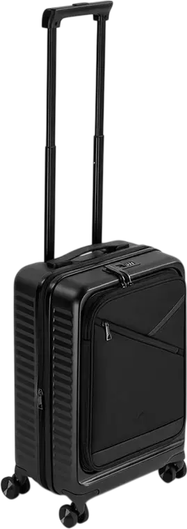 Troley Cabina RIVACASE 8180 Clark-ECO, Coara Rida 20 inch, 34L Policarbonat PC, Material Reciclat RPET, Lacat TSA, Extensibil, 4 Roți Duble, Negru