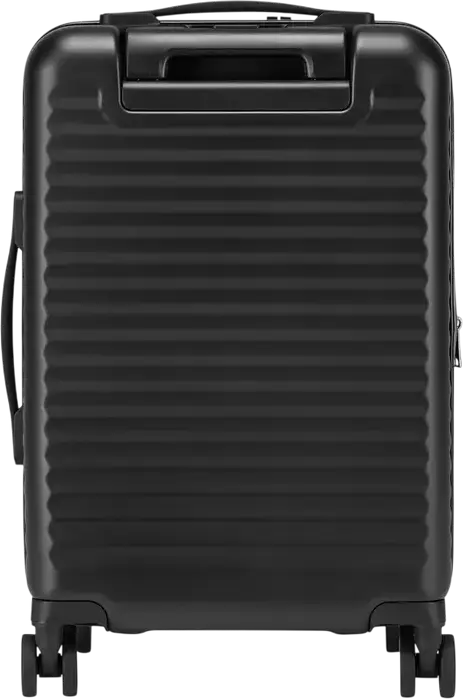 Troley Cabina RIVACASE 8180 Clark-ECO, Coara Rida 20 inch, 34L Policarbonat PC, Material Reciclat RPET, Lacat TSA, Extensibil, 4 Roți Duble, Negru