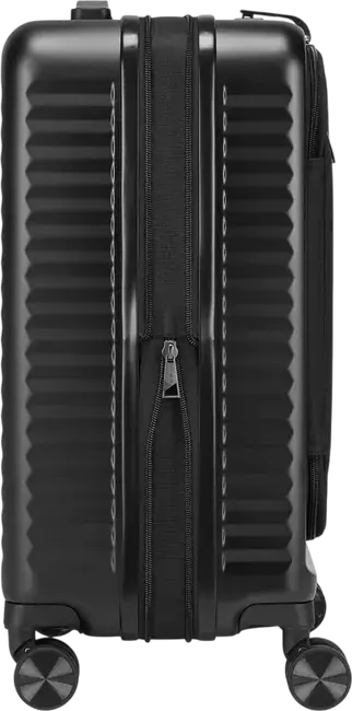 Troley Cabina RIVACASE 8180 Clark-ECO, Coara Rida 20 inch, 34L Policarbonat PC, Material Reciclat RPET, Lacat TSA, Extensibil, 4 Roți Duble, Negru