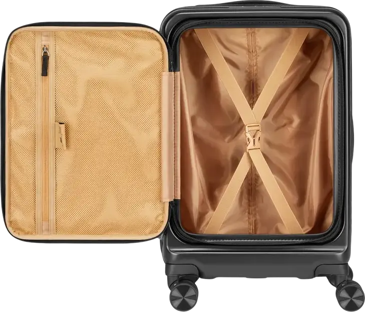 Troley Cabina RIVACASE 8180 Clark-ECO, Coara Rida 20 inch, 34L Policarbonat PC, Material Reciclat RPET, Lacat TSA, Extensibil, 4 Roți Duble, Negru