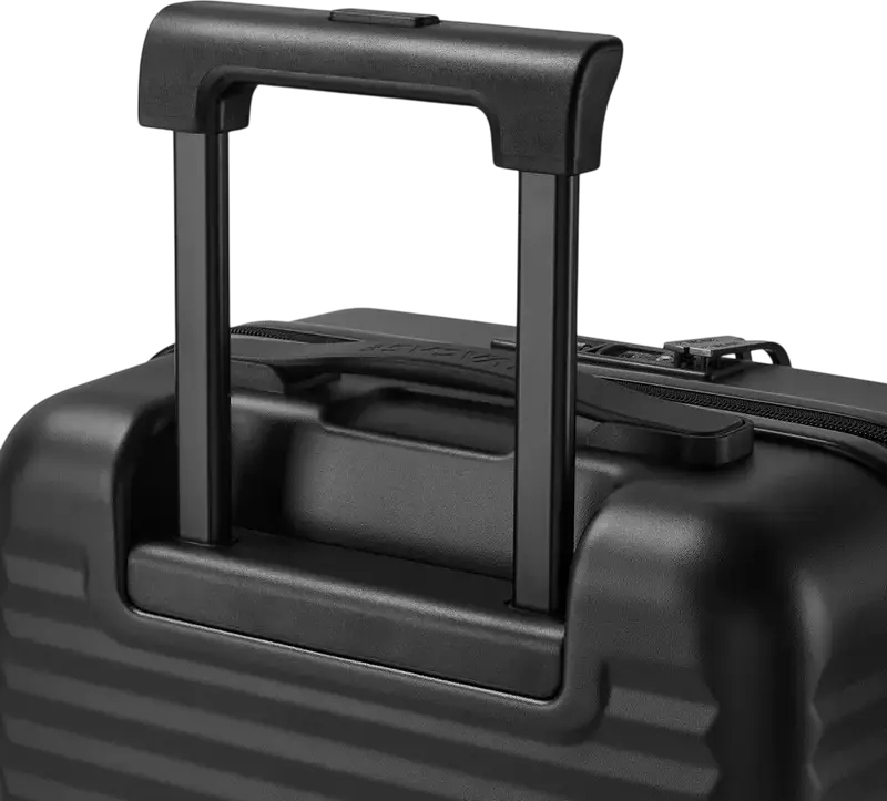 Troley Cabina RIVACASE 8180 Clark-ECO, Coara Rida 20 inch, 34L Policarbonat PC, Material Reciclat RPET, Lacat TSA, Extensibil, 4 Roți Duble, Negru