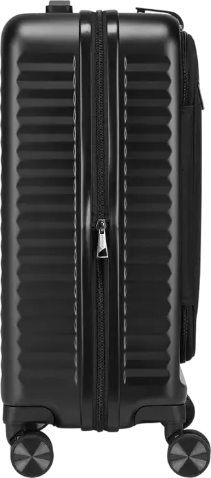 Troley Cabina RIVACASE 8180 Clark-ECO, Coara Rida 20 inch, 34L Policarbonat PC, Material Reciclat RPET, Lacat TSA, Extensibil, 4 Roți Duble, Negru