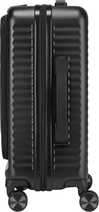 Troley Cabina RIVACASE 8180 Clark-ECO, Coara Rida 20 inch, 34L Policarbonat PC, Material Reciclat RPET, Lacat TSA, Extensibil, 4 Roți Duble, Negru