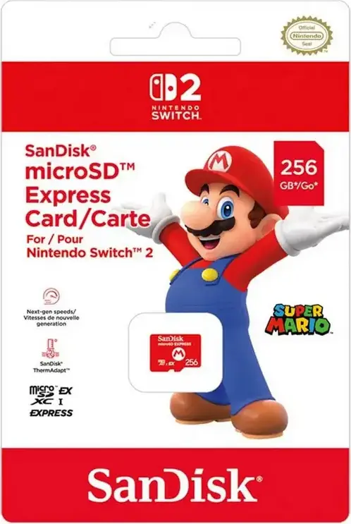 Card SanDisk microSD Express 256GB SDSQXFN-256G-GN4NN pentru Nintendo Switch 2, PCIe-NVMe, Citire 880MB/s Scriere 650MB/s, U3 C10 Tehnologie ThermaAdapt