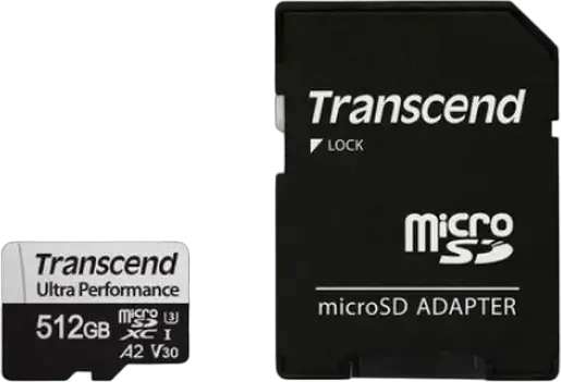 Transcend 340S 512GB microSDXC UHS-I Memory Card, V30 U3 A2 Class 10, Read up to 160MB/s Write 125MB/s, 3D NAND, Waterproof Shockproof, with SD Adapter