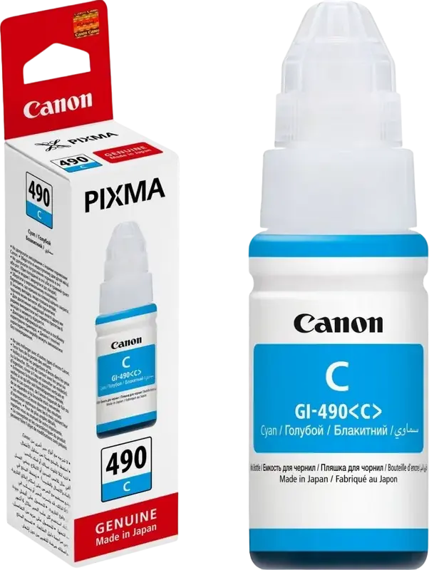 Sticla de Cerneala Canon GI-490 Cyan 70ml pentru PIXMA G1400 G2400 G3400 G4400 Series, Refill Dye-based pentru Imprimante CISS, Capacitate 7000 Pagini