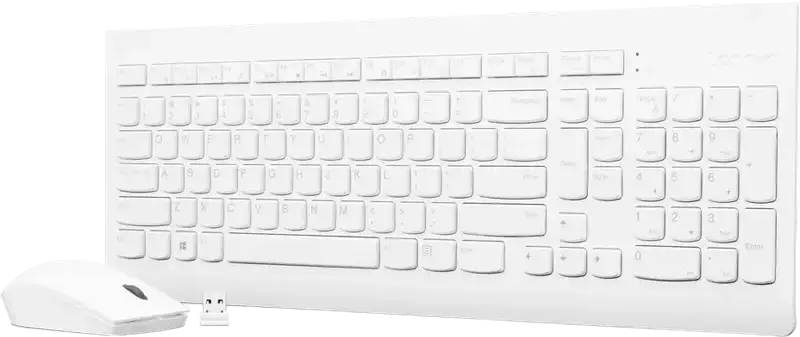 Lenovo 510 Wireless Combo Keyboard and Mouse Set GX31F38001, Membrane Water-Resistant Island-Style Keyboard, Optical Ambidextrous Mouse 1200 dpi, White