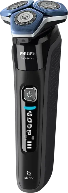 Philips S7886/35 Series 7000 Electric Rotary Shaver, SkinIQ Technology, Wet & Dry, SteelPrecision Blades, 360-D Flex Heads, Charging Stand, Travel Case, Contour Trimmer, Black