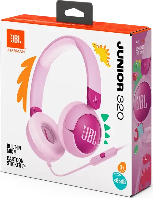 JBL Junior 320 (JR320) Wired On-Ear Headphones for Kids, 1m Cable, 32mm Dynamic Drivers, 85dB Volume Limit, Built-in Mic, Foldable Design, 3.5mm Jack