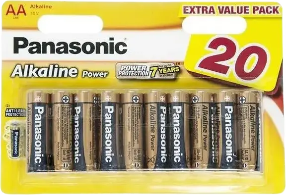 Baterii Panasonic LR6REB Alkaline Power AA (LR6) 1.5V, Pachet de 20 Bucăți, Protecție Anti-Scurgere, Durată de Viață Lungă pentru Dispozitive cu Consum Mediu și Scăzut