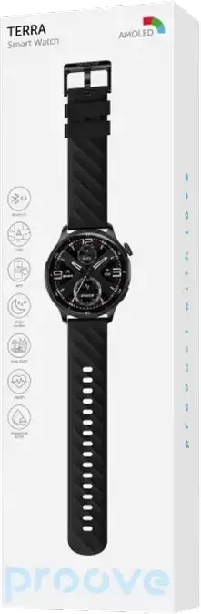 Proove Terra Smartwatch, 1.43" AMOLED Display, GPS, Heart Rate & SpO2 Sensors, 3 ATM Water Resistant, Bluetooth 5.2, Silicone Strap, Color: Black