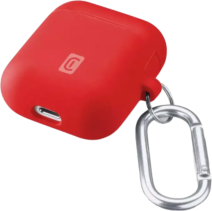 Husa Protectie Cellularline Bounce pentru AirPods 1 & 2, din Silicon Soft Touch cu Carabinier, Compatibila cu Incarcare Wireless, BOUNCEAIRPODSR