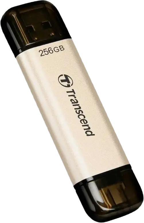 Transcend JetFlash 930C Dual USB 3.2 Gen 1 Type-A and Type-C Flash Drive, 256 GB, 3D NAND, up to 420MB/s Read and 400MB/s Write, OTG Support, Gold