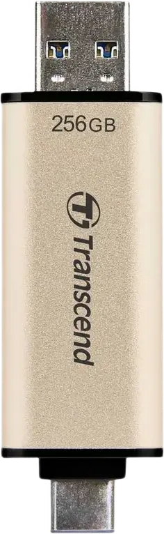 Transcend JetFlash 930C Dual USB 3.2 Gen 1 Type-A and Type-C Flash Drive, 256 GB, 3D NAND, up to 420MB/s Read and 400MB/s Write, OTG Support, Gold