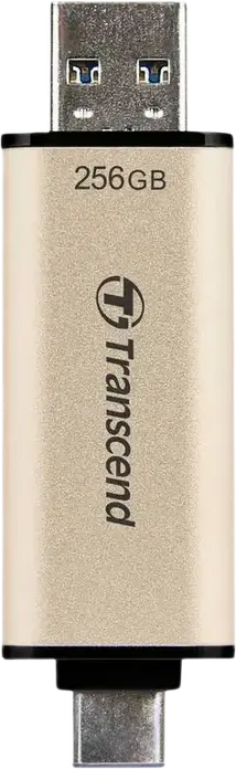 Transcend JetFlash 930C Dual USB 3.2 Gen 1 Type-A and Type-C Flash Drive, 256 GB, 3D NAND, up to 420MB/s Read and 400MB/s Write, OTG Support, Gold