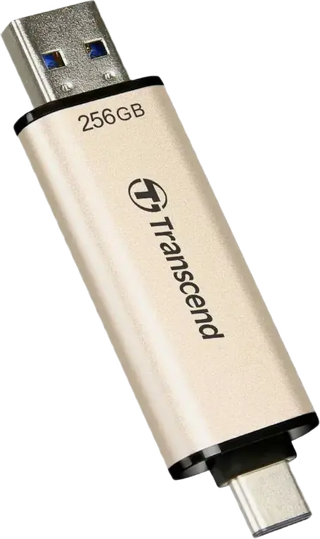Transcend JetFlash 930C Dual USB 3.2 Gen 1 Type-A and Type-C Flash Drive, 256 GB, 3D NAND, up to 420MB/s Read and 400MB/s Write, OTG Support, Gold