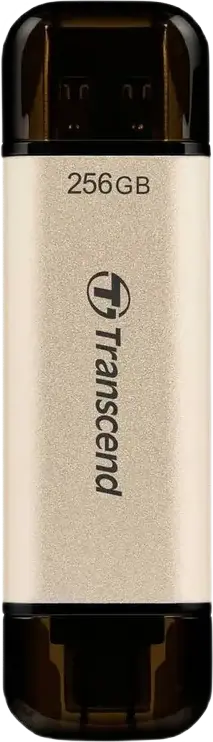 Transcend JetFlash 930C Dual USB 3.2 Gen 1 Type-A and Type-C Flash Drive, 256 GB, 3D NAND, up to 420MB/s Read and 400MB/s Write, OTG Support, Gold