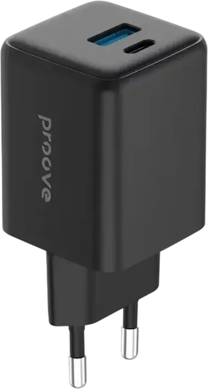 Proove Pocket GaN 30W Compact Mini Charger, PD 3.0 QC 4+ PPS Fast Charging, Dual Ports USB-C & USB-A, EU Plug, Fire-resistant Polycarbonate, Black
