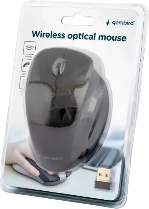 Gembird MUSW-6B-02 Wireless Optical Mouse, Black, 6 Buttons, Adjustable 800/1200/1600 DPI, 2.4 GHz Nano USB Receiver, 10m Range, Ergonomic Design
