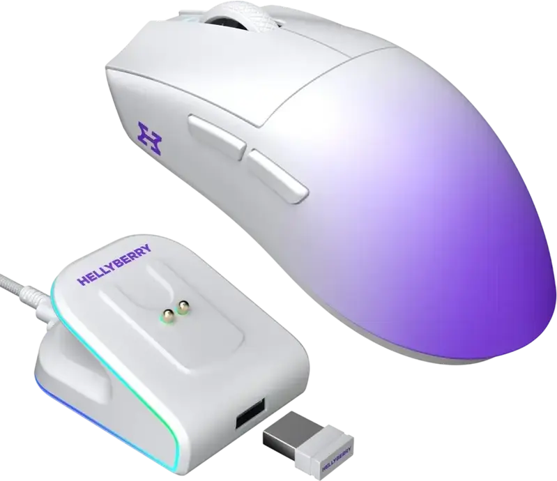 HATOR Hellyberry HM47 Pro Wireless Gaming Mouse, Black, PixArt PAW3395 26000 DPI Optical Sensor, Raesha Optical Switches, Tri-mode Connection, RGB Charging Dock, 47g