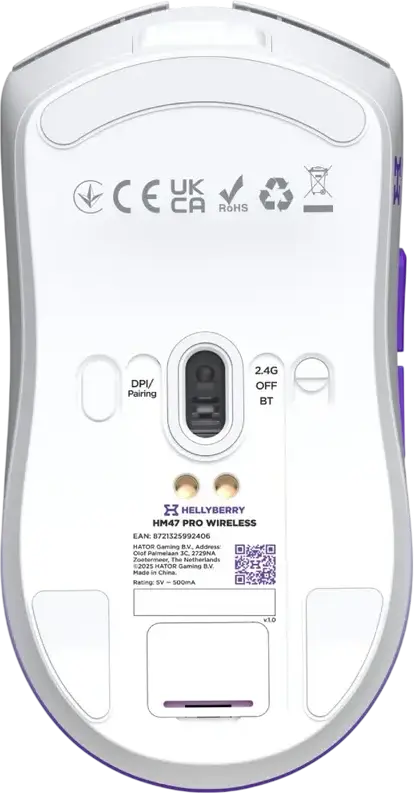 HATOR Hellyberry HM47 Pro Wireless Gaming Mouse, Black, PixArt PAW3395 26000 DPI Optical Sensor, Raesha Optical Switches, Tri-mode Connection, RGB Charging Dock, 47g