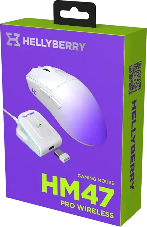 HATOR Hellyberry HM47 Pro Wireless Gaming Mouse, Black, PixArt PAW3395 26000 DPI Optical Sensor, Raesha Optical Switches, Tri-mode Connection, RGB Charging Dock, 47g