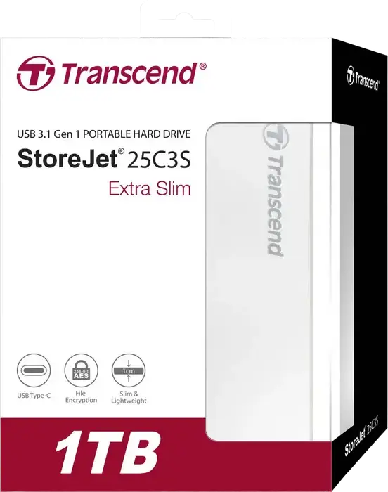 Hard Disk Extern Portabil Transcend StoreJet 25C3S, 1TB 2.5" HDD, Interfață USB 3.1 Gen 1 Type-C, Carcasă Aluminiu, Argintiu, TS1TSJ25C3S