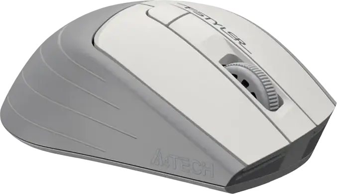 A4Tech Fstyler FG30S Wireless Silent Mouse, White/Grey, 2.4 GHz, Adjustable 1200/1600/2000 DPI, Ergonomic Anti-Slippery Grip, Auto Power Saving, USB Receiver