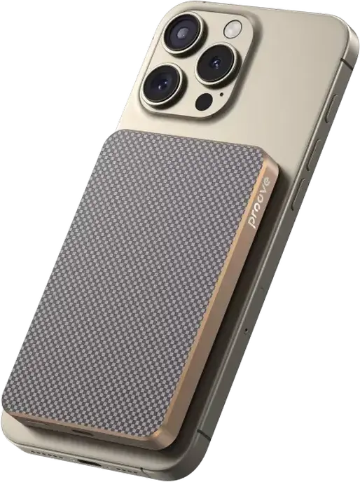 Proove Carbon Slim 20W Power Bank 5000mAh, Gold, PD3.1 QC3.0 Fast Charging, 15W Wireless Qi Charging, Kevlar and Aluminum Alloy, Ultra Slim Portable Battery