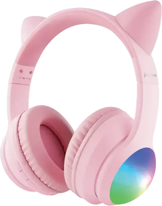 Casca Wireless Over-Ear Proove Kids LumiCat, Roz, Bluetooth 6.0, Difuzoare 40mm, Volum Sigur pentru Copii (75/85/95dB), Baterie 100h, Game Mode, USB-C, AUX