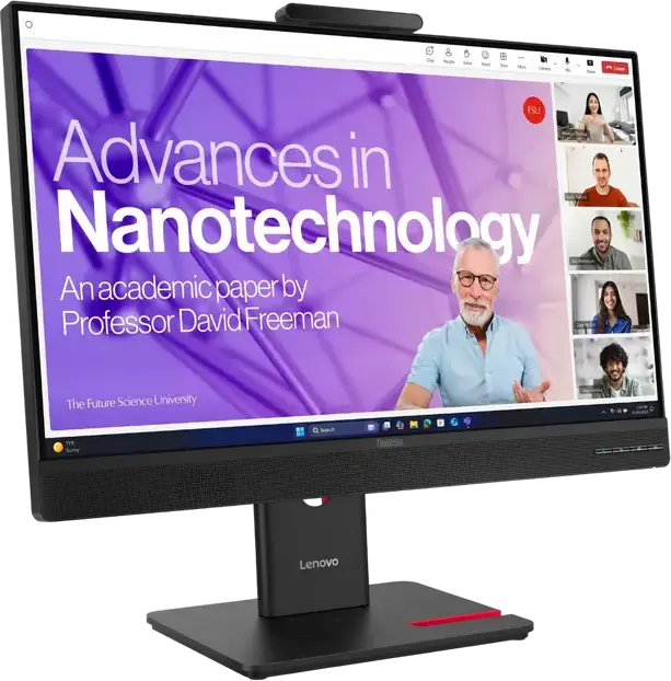 Lenovo ThinkVision T24-4v 23.8" FHD IPS Monitor, 1920x1080, 5MP IR+RGB Webcam Windows Hello, HDMI DP VGA, Height Adjustable Stand, Eclipse Black