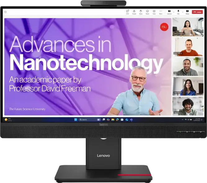 Lenovo ThinkVision T24-4v 23.8" FHD IPS Monitor, 1920x1080, 5MP IR+RGB Webcam Windows Hello, HDMI DP VGA, Height Adjustable Stand, Eclipse Black