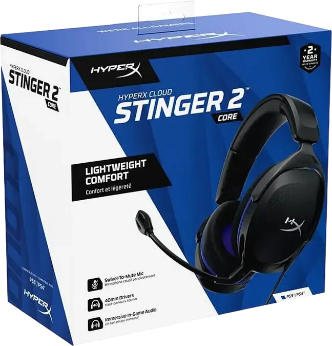 Игровая гарнитура HyperX Cloud Stinger 2 Core 6H9B6AA, закрытого типа, динамические драйверы 40 мм, микрофон с шумоподавлением Swivel-to-Mute, проводное подключение 3.5 мм для PC, PS4, PS5