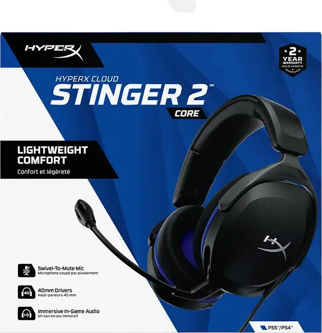 Игровая гарнитура HyperX Cloud Stinger 2 Core 6H9B6AA, закрытого типа, динамические драйверы 40 мм, микрофон с шумоподавлением Swivel-to-Mute, проводное подключение 3.5 мм для PC, PS4, PS5