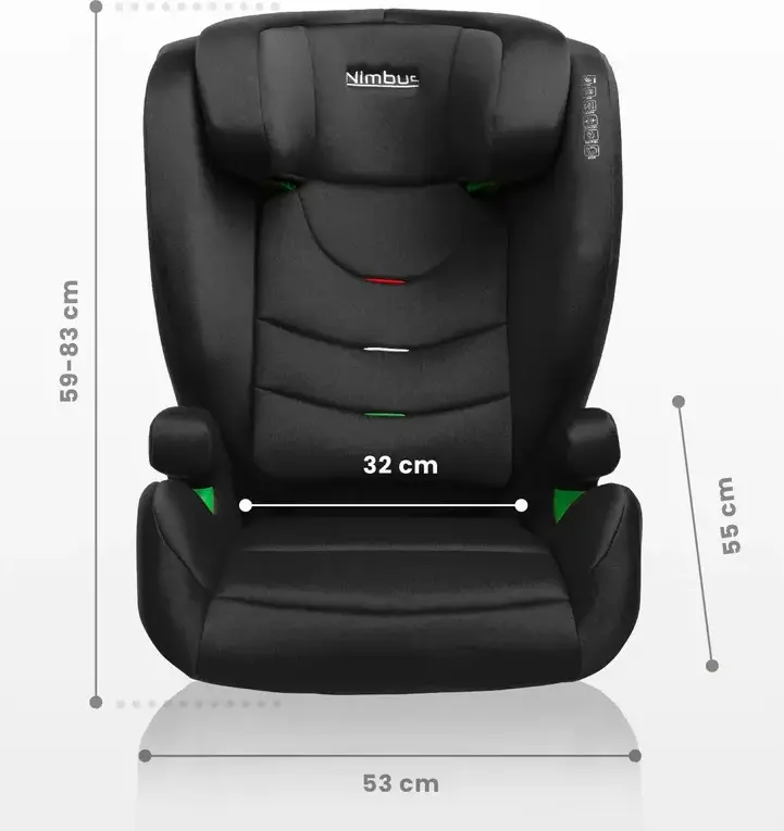 Caretero Nimbus Car Seat Group 2/3, Black, i-Size ECE R129, 15-36 kg, 100-150 cm, 4-12 Years, Isofix and Belt Installation, 11-Position Adjustable Headrest
