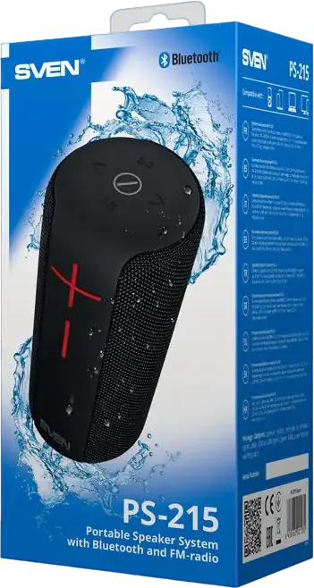 Sistem Difuzor Portabil Multimedia SVEN PS-215, Putere 12W RMS, Rezistent la Apă IPX6, Bluetooth, TWS, Radio FM, microSD/USB, USB Type-C, Culoare: Negru