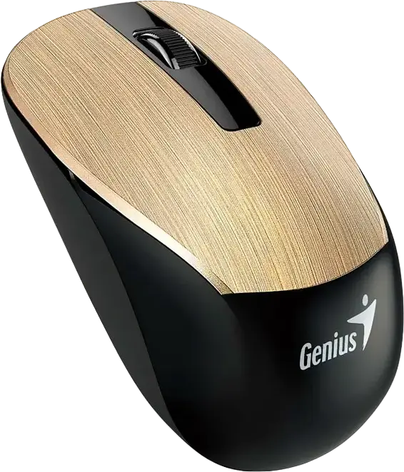 Genius NX-7015 Wireless Optical Mouse, Gold, 2.4 GHz USB-A Pico Receiver, 1600 DPI, Ambidextrous Contoured Design, Plug and Play, 10m Range