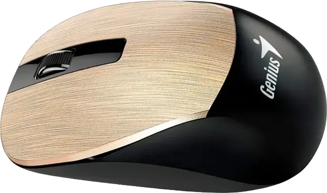 Genius NX-7015 Wireless Optical Mouse, Gold, 2.4 GHz USB-A Pico Receiver, 1600 DPI, Ambidextrous Contoured Design, Plug and Play, 10m Range