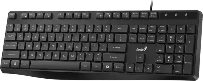 Genius KB-117S Wired USB Membrane Keyboard, Color: Black, Chocolate-style Silent Keys, Dedicated AI Copilot Key, 12 Shortcut Keys, Palm Rest